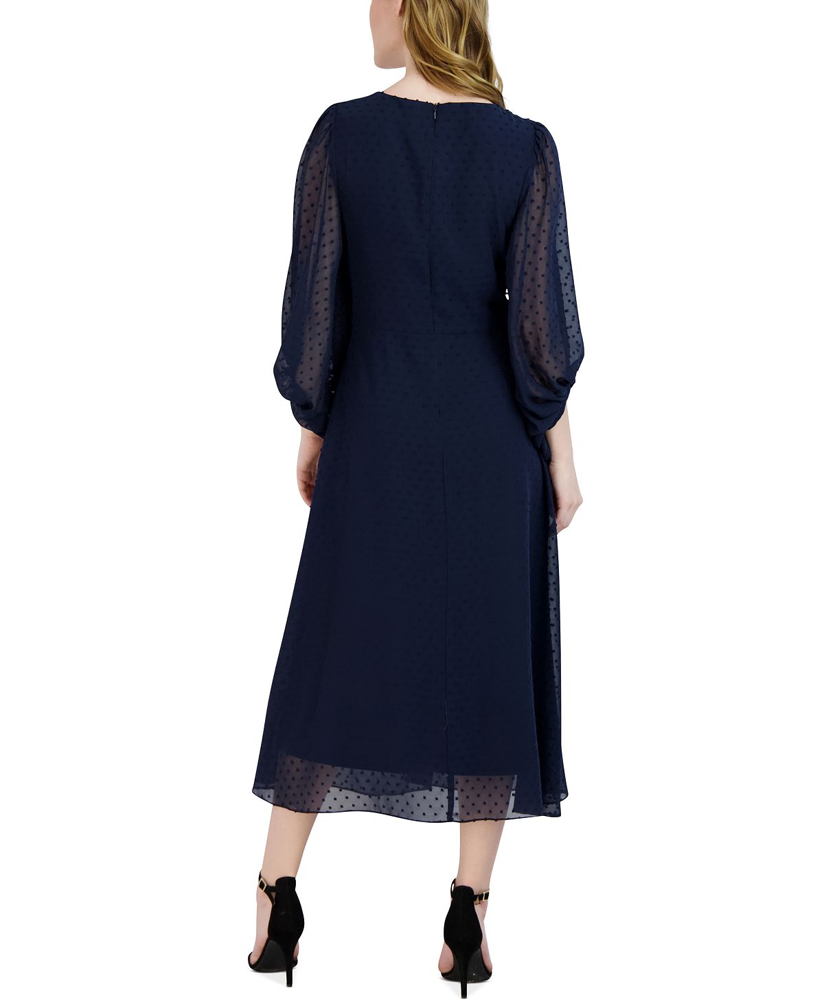 Vestido midi feminino Donna Ricco com bolinhas, azul, tamanho 16