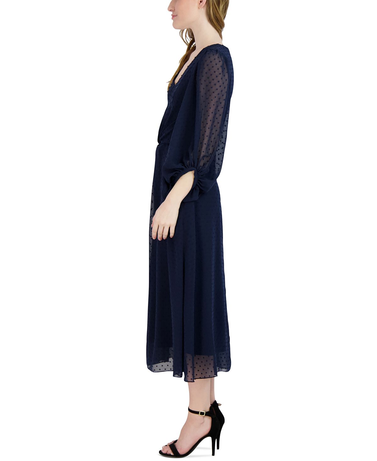 Vestido midi feminino Donna Ricco com bolinhas, azul, tamanho 16