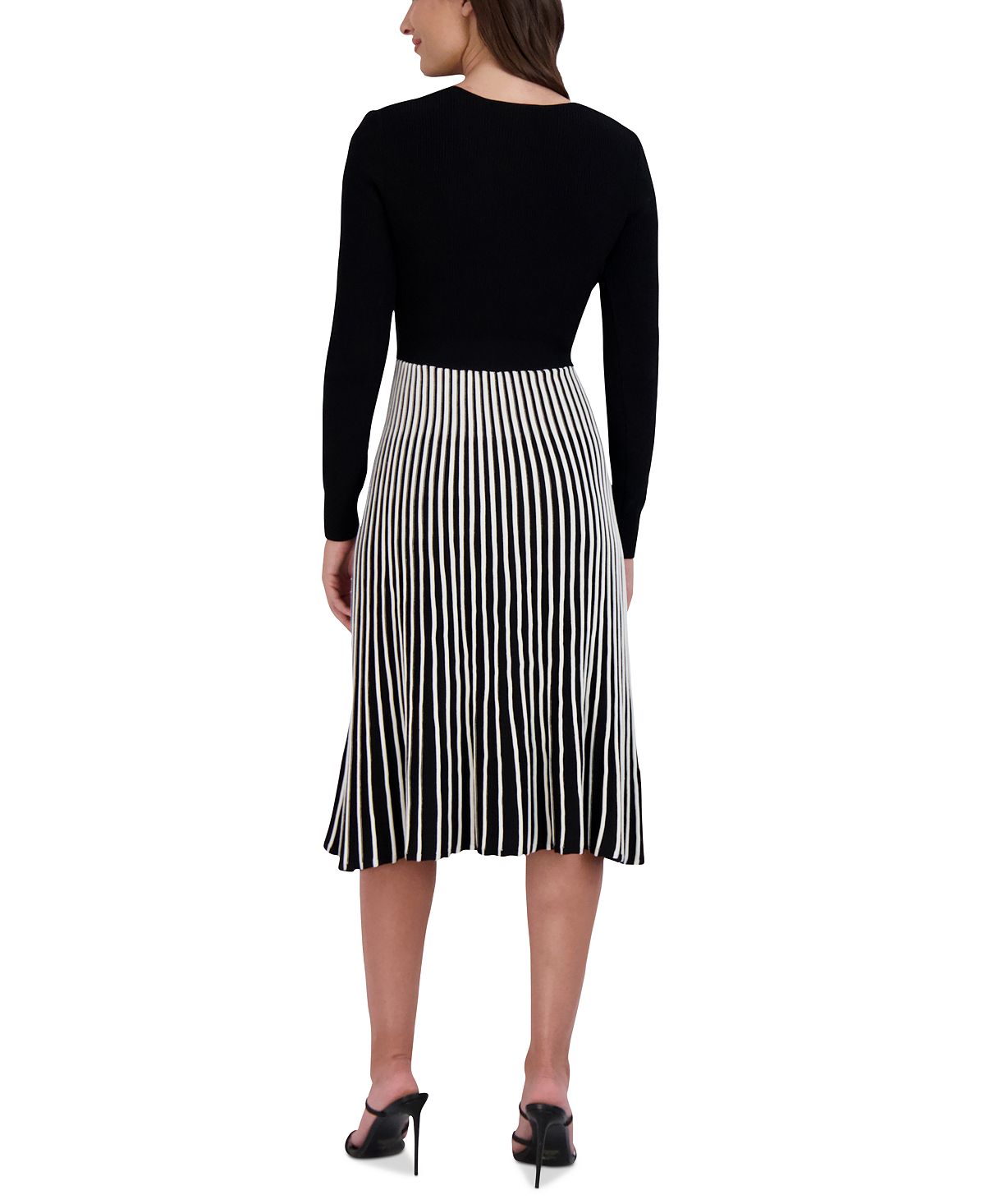 Vestido suéter com cinto bicolor Robbie Bee feminino, preto, tamanho pequeno