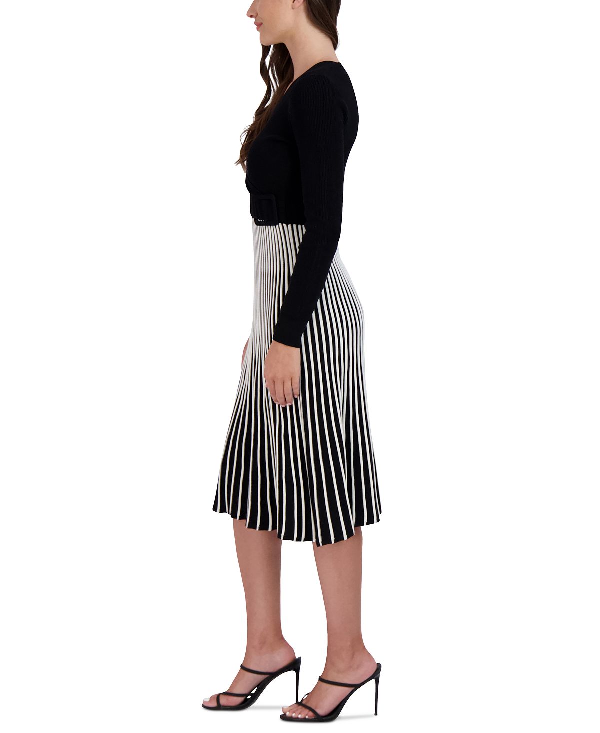 Vestido suéter com cinto bicolor Robbie Bee feminino, preto, tamanho pequeno