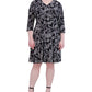 Vestido feminino Robbie Bee com decote em V e manga 3/4, evasê, preto, tamanho 2X