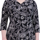 Vestido feminino Robbie Bee com decote em V e manga 3/4, evasê, preto, tamanho 2X