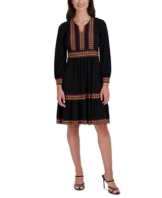 Vestido de malha com acabamento contrastante Robbie Bee feminino, preto, tamanho pequeno grande