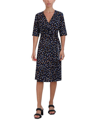 Vestido midi de malha com decote em V e manga curta Robbie Bee feminino, preto, tamanho pequeno