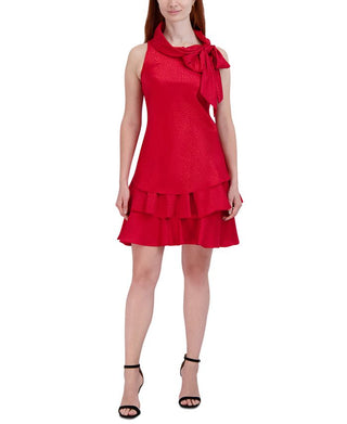 Vestido trapézio Robbie Bee feminino com decote em arco e bainha em camadas, vermelho, tamanho 6 pequeno