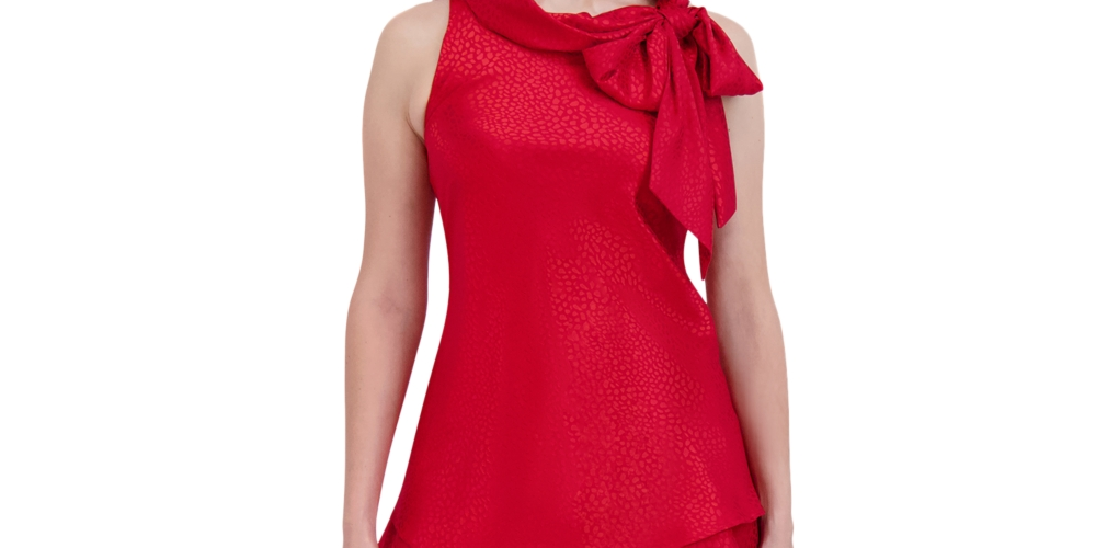 Vestido trapézio Robbie Bee feminino com decote em arco e bainha em camadas, vermelho, tamanho 6 pequeno