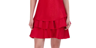 Vestido trapézio Robbie Bee feminino com decote em arco e bainha em camadas, vermelho, tamanho 6 pequeno