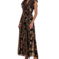 Vestido longo feminino Donna Ricco com mangas esvoaçantes metálicas, preto, tamanho 14