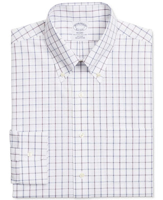 Brooks Brothers Men's Regent Slim Fit Non Iron Check Supima Cotton Dress Shirt White Size 17.5X33