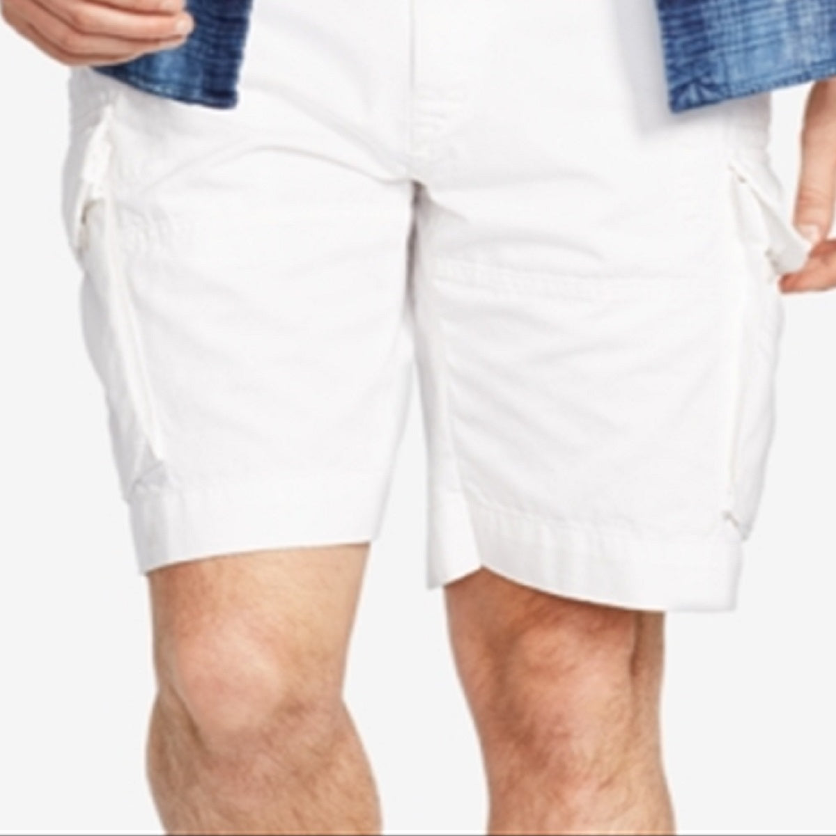 Shorts cargo masculino Polo Ralph Lauren de sarja com aba e bolsos, branco, tamanho 30