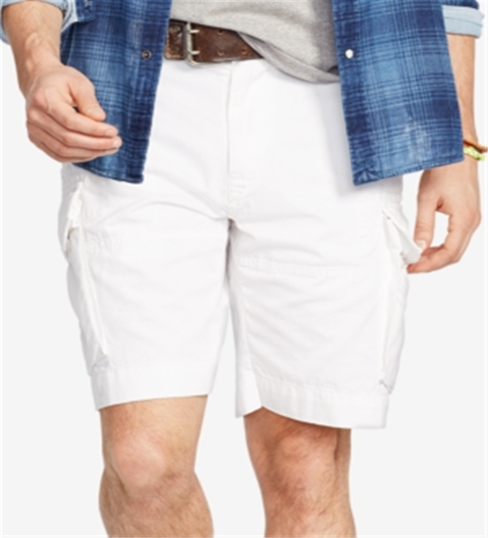 Shorts cargo masculino Polo Ralph Lauren de sarja com aba e bolsos, branco, tamanho 30