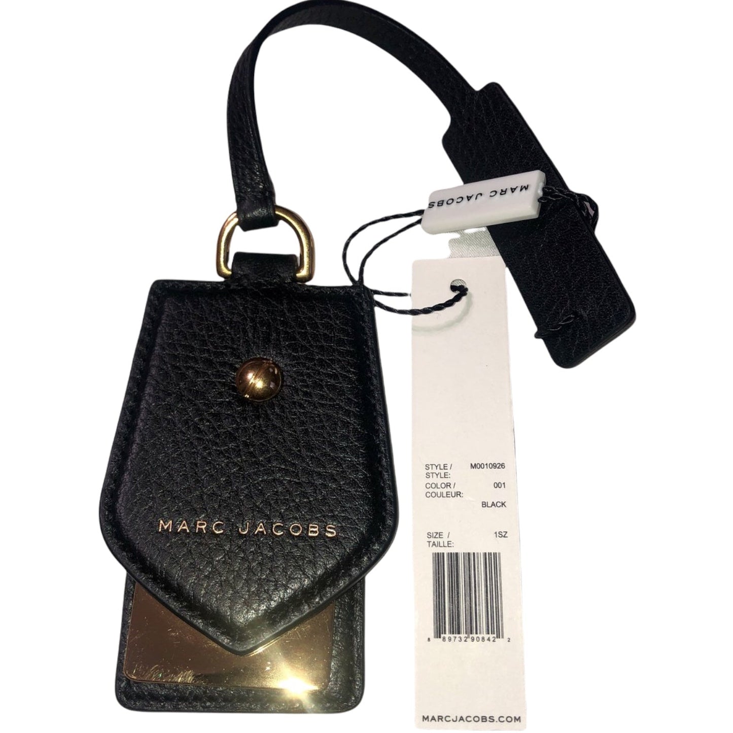 Bolsa Marc Jacobs de couro com pingente e etiqueta para pendurar, preta e dourada, tamanho único