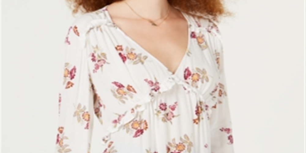 Blusa com babados e estampa floral American Rag Junior, branca, tamanho X-S