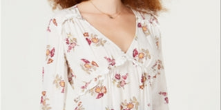 Blusa com babados e estampa floral American Rag Junior, branca, tamanho X-S
