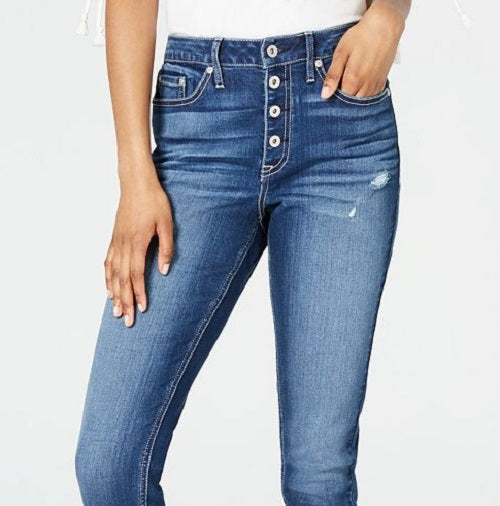 Calça jeans skinny American Rag Junior com botões rasgados, azul, tamanho 11