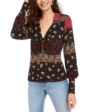 Blusa American Rag Junior com estampa franzida e manga curta, preta, tamanho grande