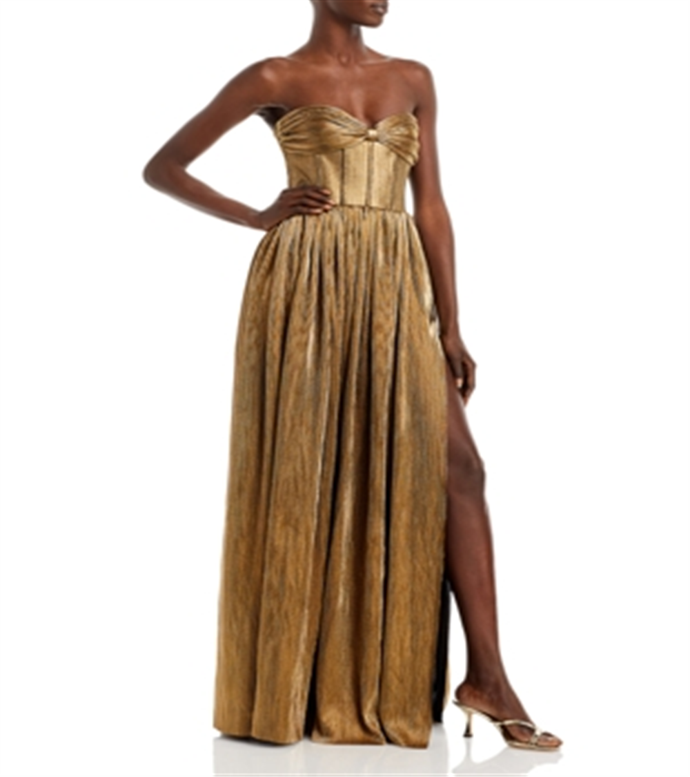 Vestido sem alças Florence metálico feminino Bronx and Banco, amarelo, tamanho X-S