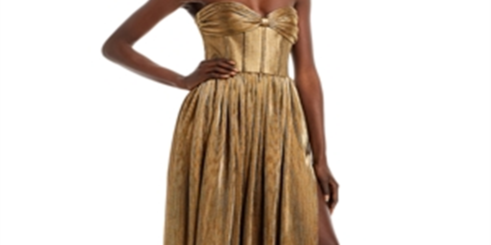 Vestido sem alças Florence metálico feminino Bronx and Banco, amarelo, tamanho X-S