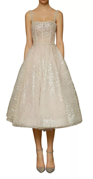 Vestido midi de noiva Mademoiselle feminino Bronx and Banco, tamanho médio, branco