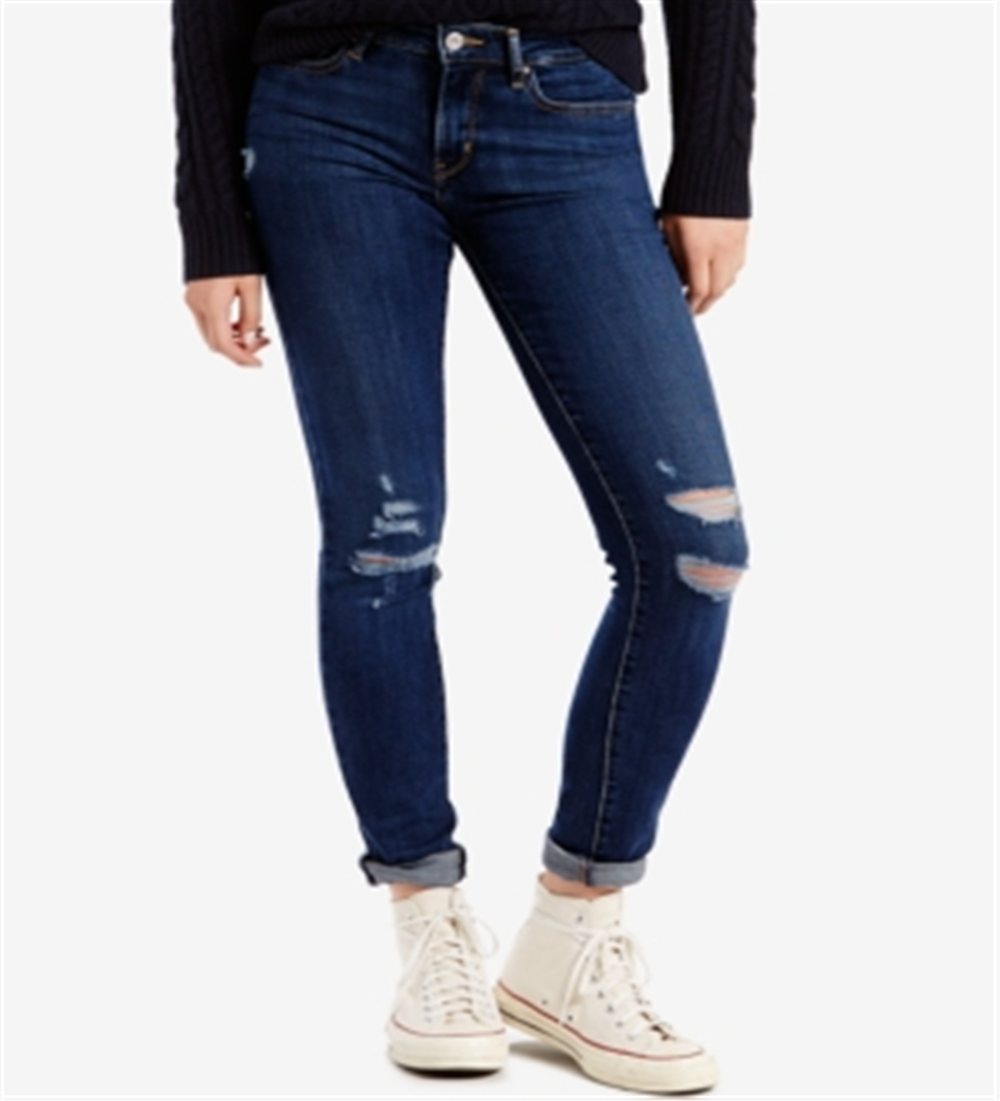 Calça jeans skinny rasgada Levi's 711 feminina Damage Is Done Wash, azul, tamanho 24x30