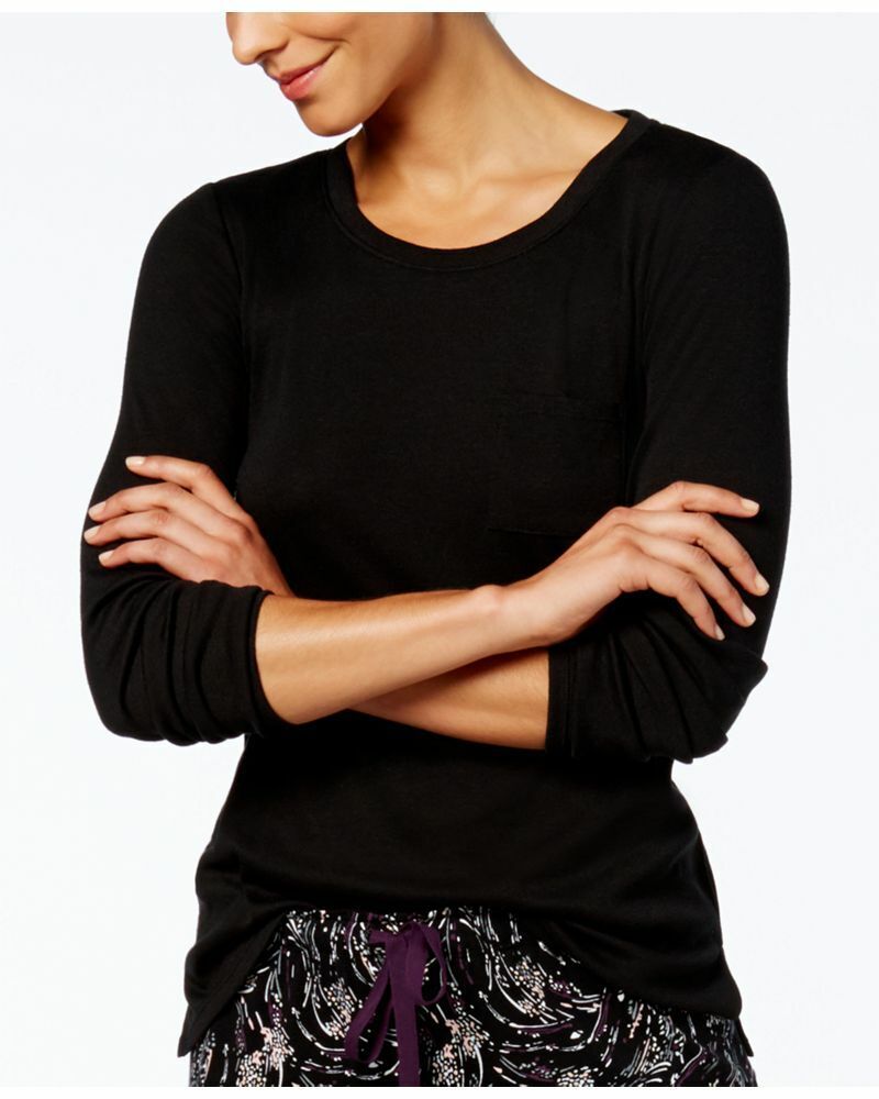 Pijama feminino Alfani com decote redondo, preto, tamanho X-S