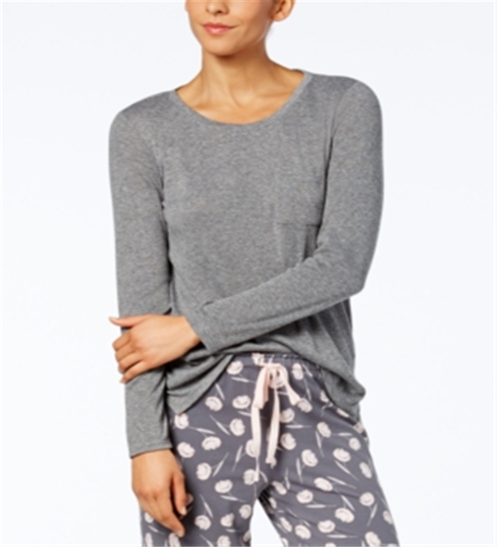 Pijama feminino Alfani com decote redondo, cinza, tamanho pequeno