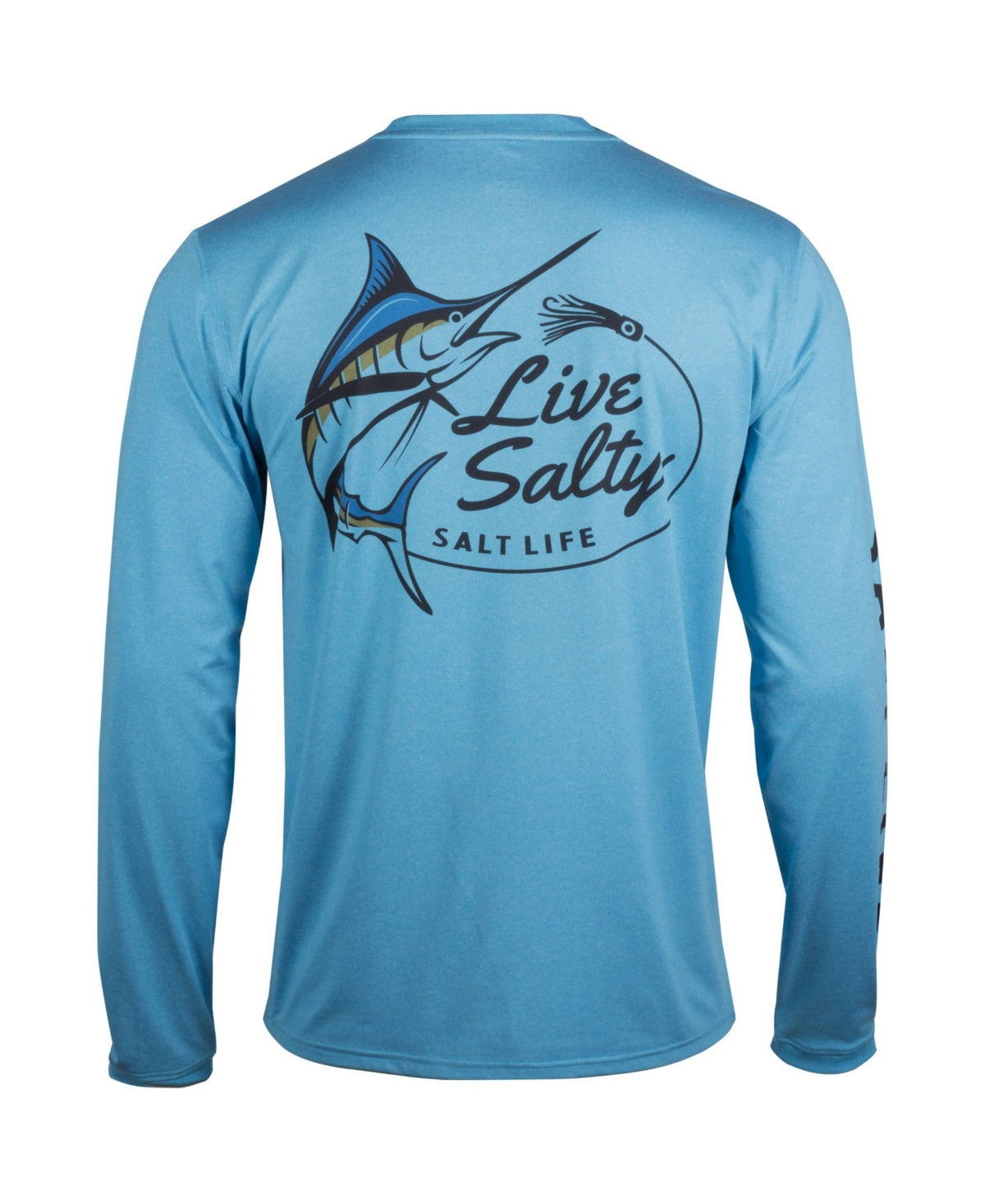 Camiseta masculina Salt Life Marlin Lure Performance de manga comprida, azul, tamanho médio