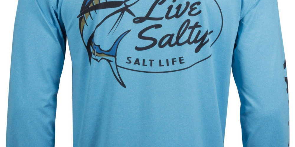 Camiseta masculina Salt Life Marlin Lure Performance de manga comprida, azul, tamanho extragrande