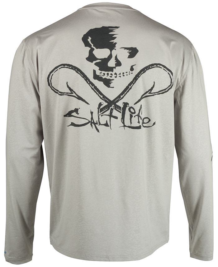 Camiseta de pesca masculina Salt Life Performance com logotipo gráfico de manga comprida, cinza, tamanho extragrande