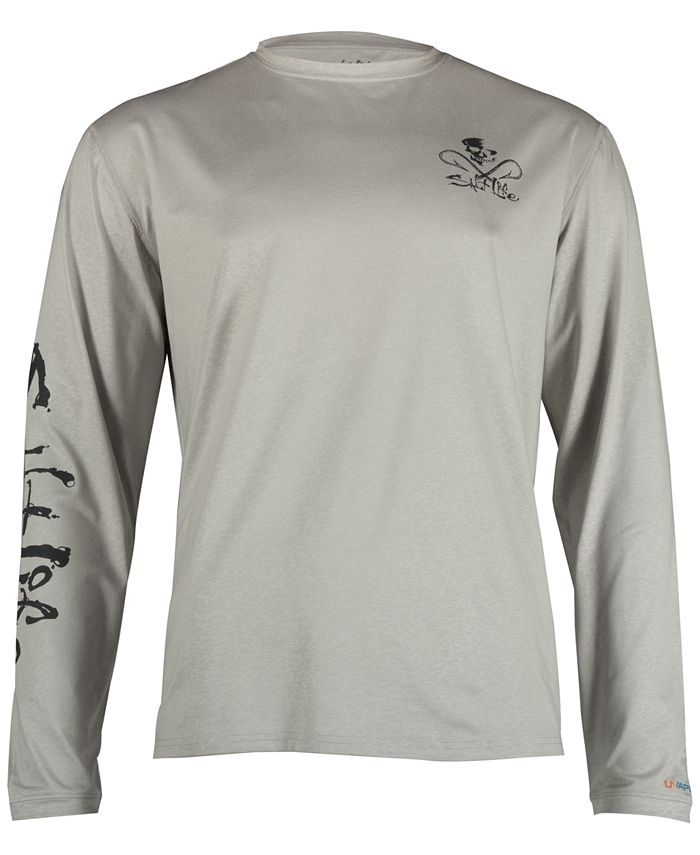 Camiseta de pesca masculina Salt Life Performance com logotipo gráfico de manga comprida, cinza, tamanho extragrande