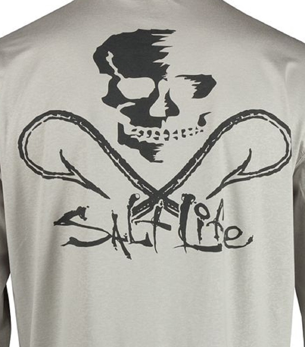Camiseta de pesca masculina Salt Life Performance com logotipo gráfico de manga comprida, cinza, tamanho extragrande