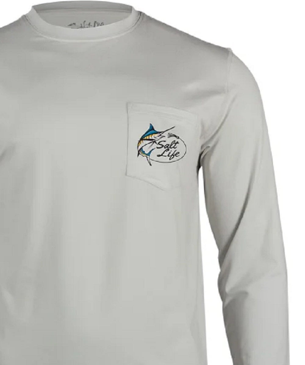 Camiseta masculina Salt Life Marlin Lure Performance de manga comprida, cinza, tamanho grande