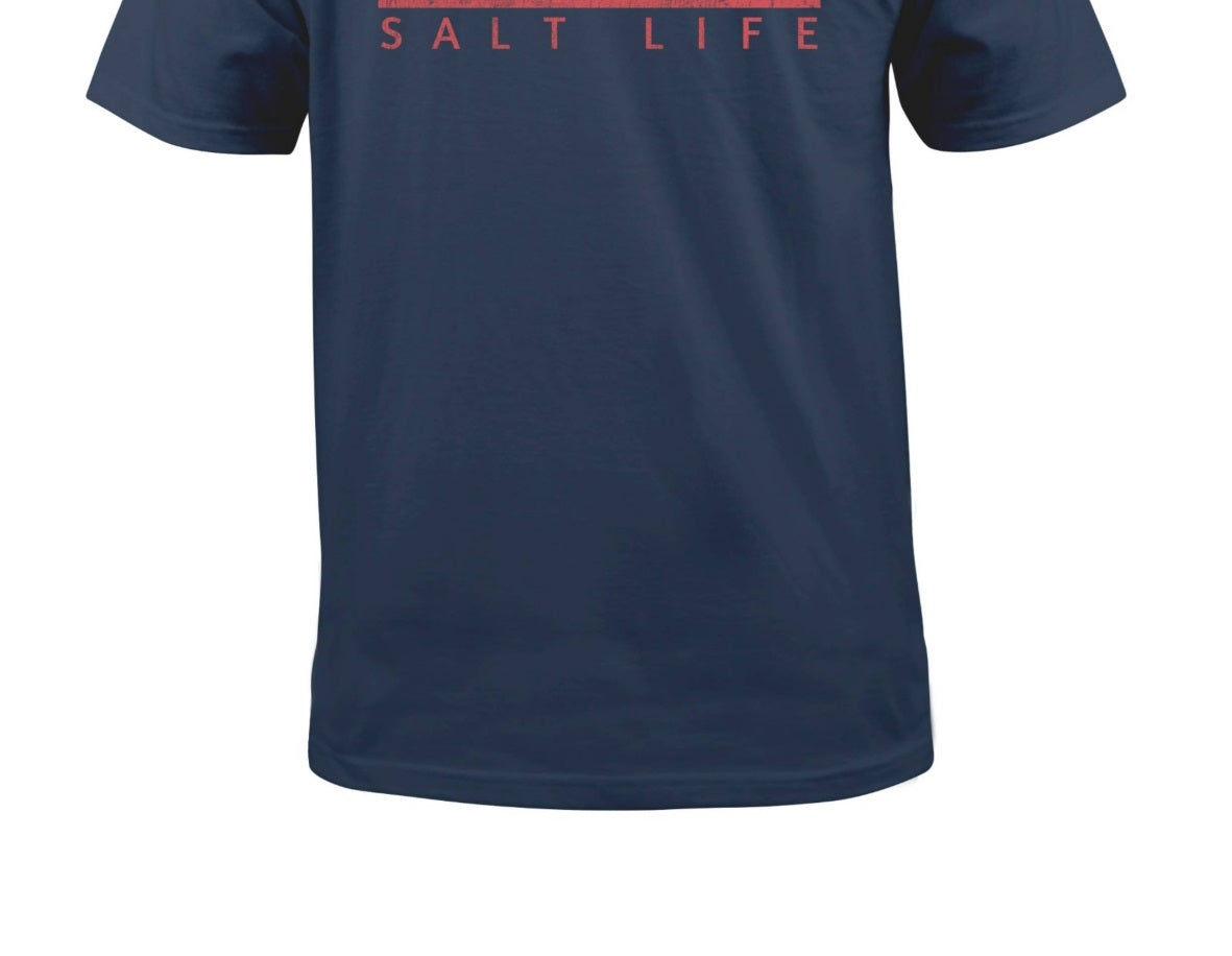 Camiseta masculina de manga curta com bolso e bandeira de vela Salt Life, azul, tamanho grande