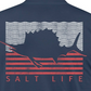 Camiseta masculina de manga curta com bolso e bandeira de vela Salt Life, azul, tamanho grande