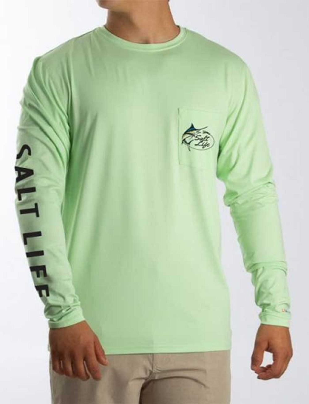 Camiseta masculina Salt Life Marlin Lure Performance de manga comprida, verde, tamanho pequeno