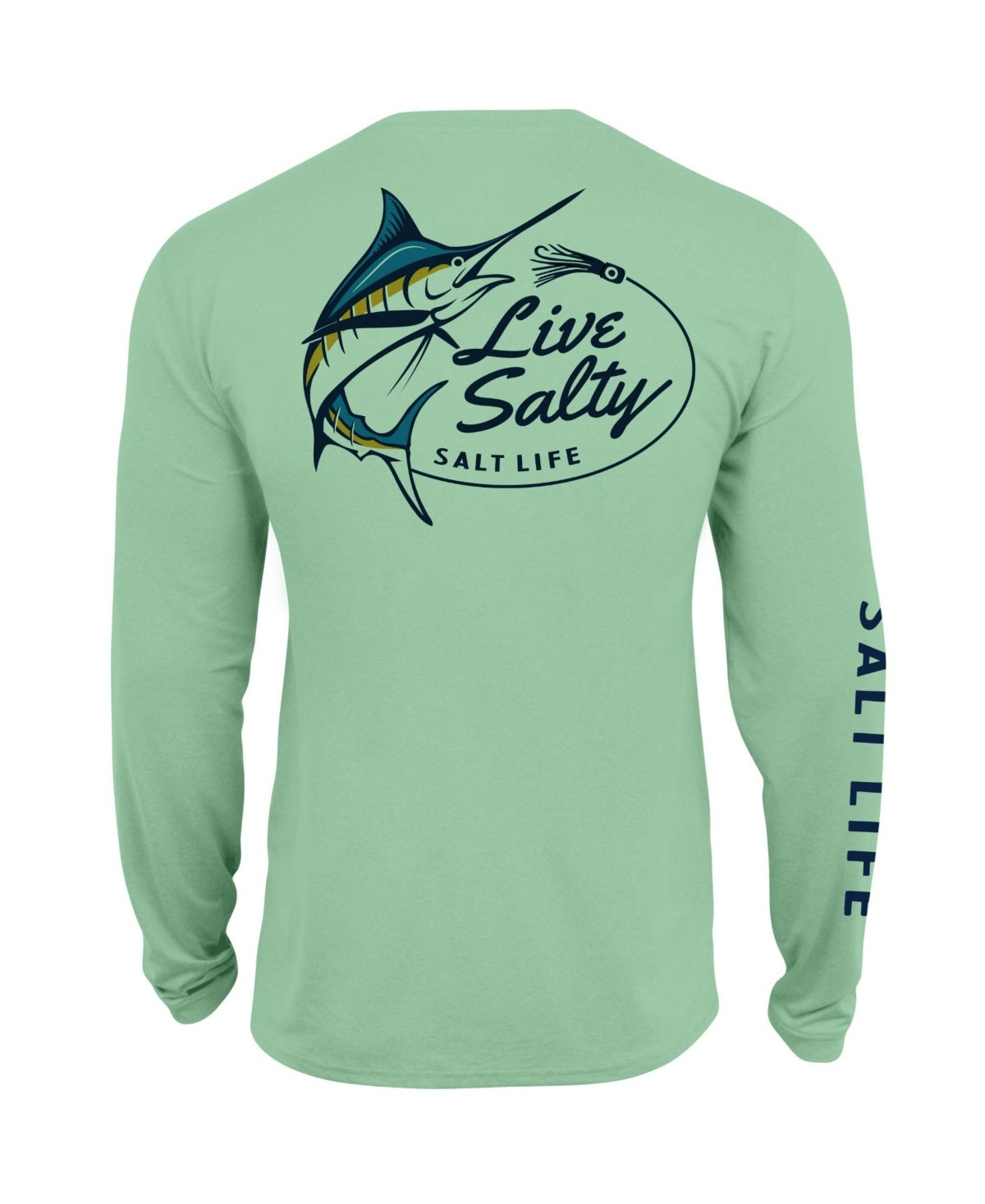 Camiseta masculina Salt Life Marlin Lure Performance de manga comprida, verde, tamanho pequeno