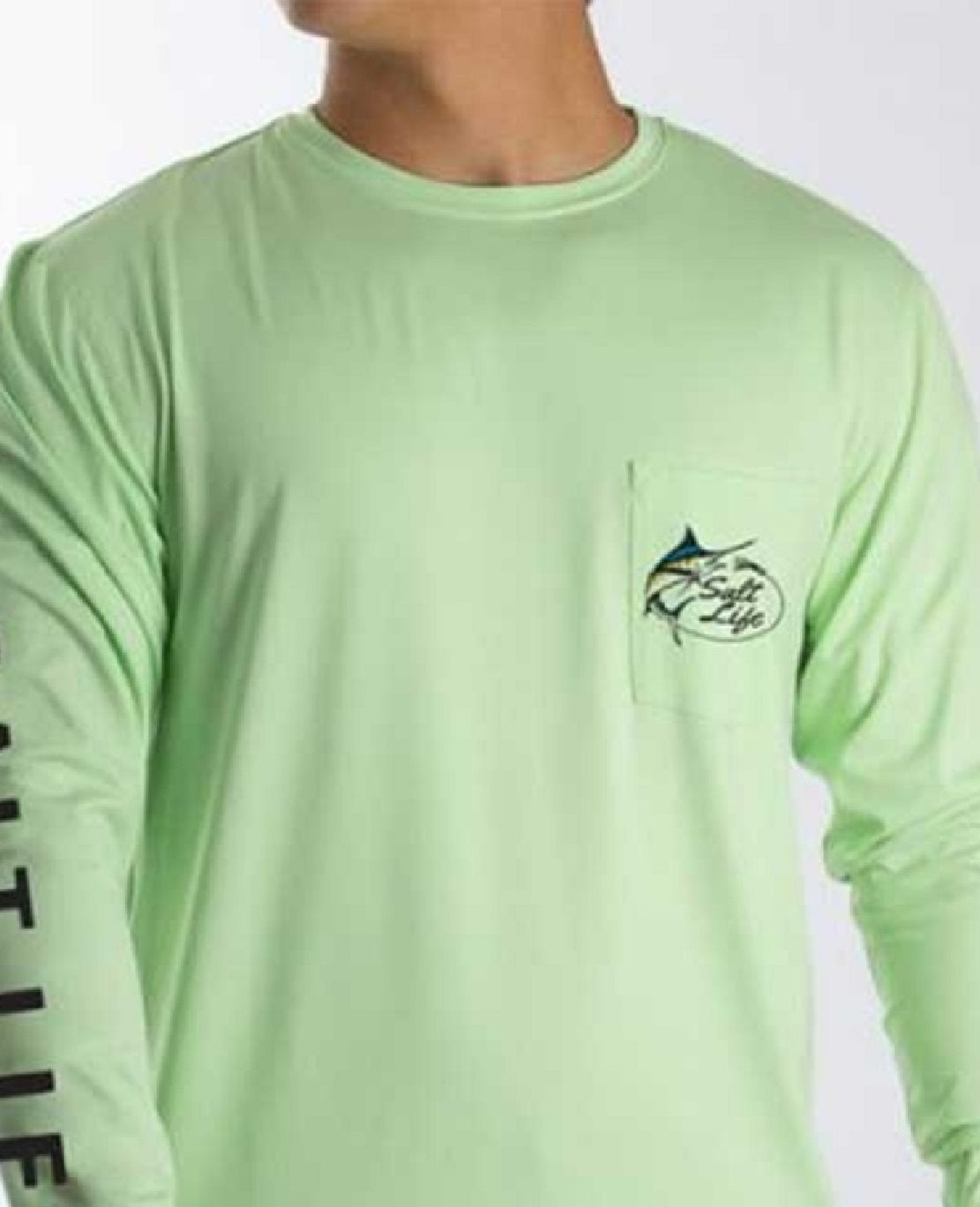Camiseta masculina Salt Life Marlin Lure Performance de manga comprida, verde, tamanho pequeno
