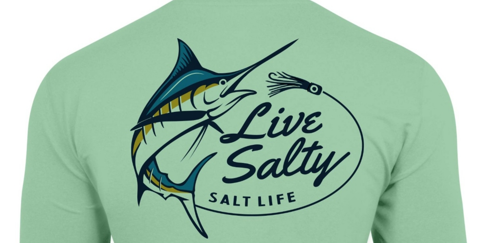 Camiseta masculina Salt Life Marlin Lure Performance de manga comprida, verde, tamanho GG