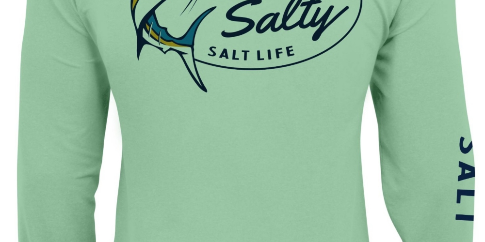 Camiseta masculina Salt Life Marlin Lure Performance de manga comprida, verde, tamanho GG