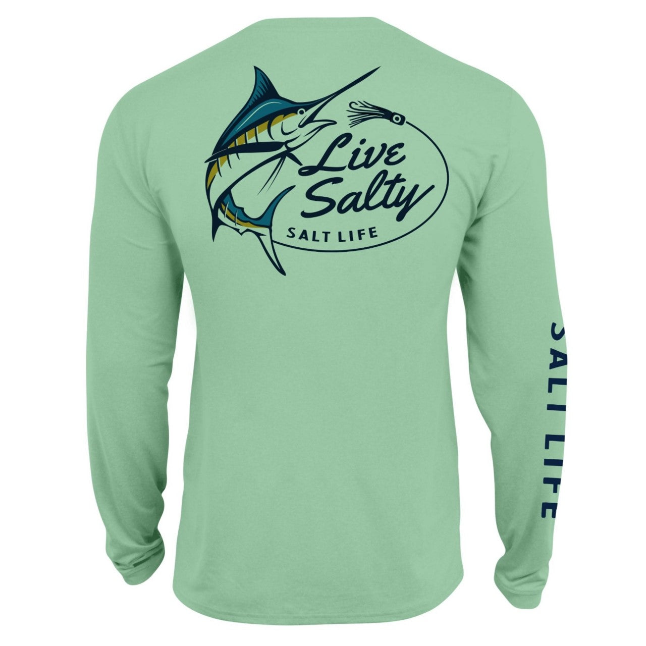 Camiseta masculina de manga comprida Salt Life Marlin Lure Performance - Verde mesclado sálvia, tamanho 2XL
