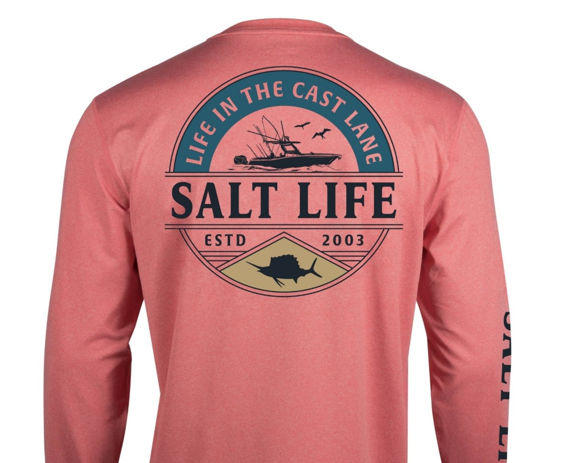 Camiseta masculina Salt Life Performance manga comprida laranja tamanho grande