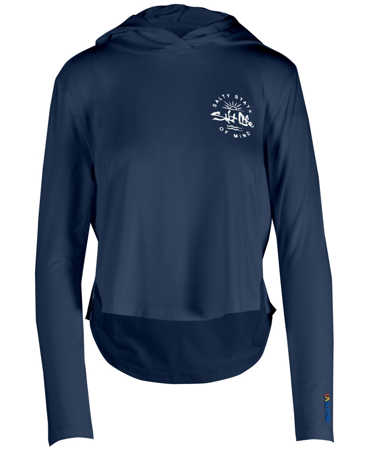 Moletom com capuz feminino Salt Life Seaglass Bay High Low, azul, tamanho grande