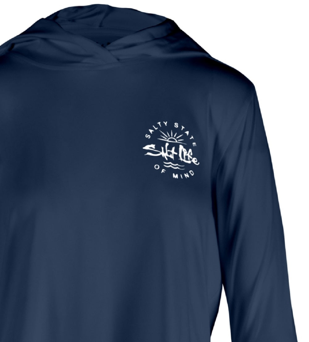 Moletom com capuz feminino Salt Life Seaglass Bay High Low, azul, tamanho grande