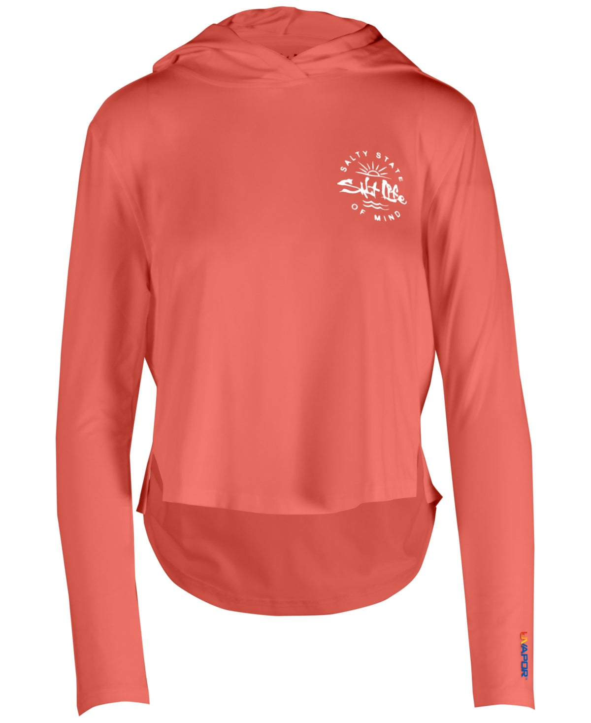 Moletom com capuz feminino Salt Life Seaglass Bay High Low laranja tamanho grande