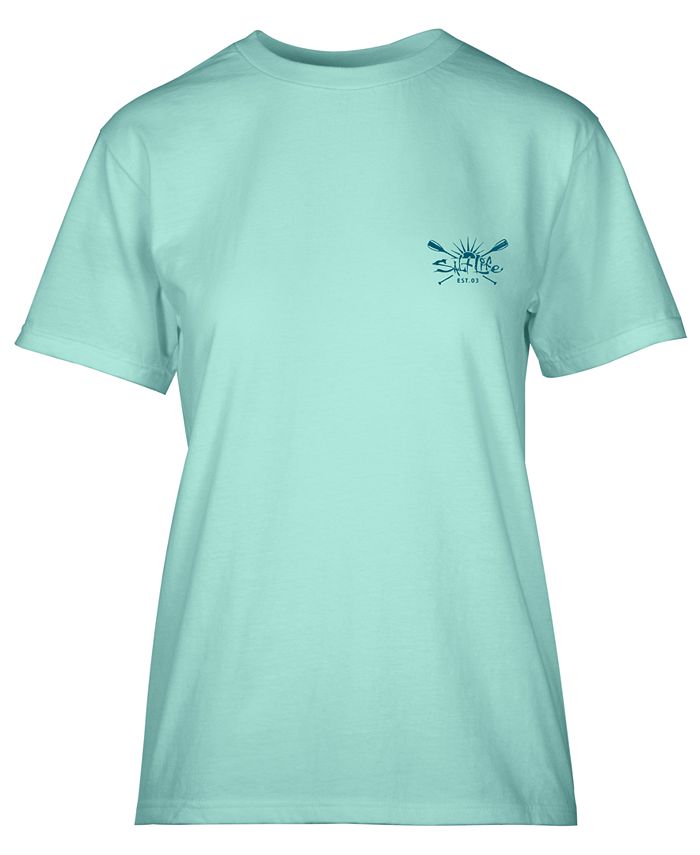 Camiseta feminina de algodão Sunrise Paddle da Salt Life, verde, tamanho M