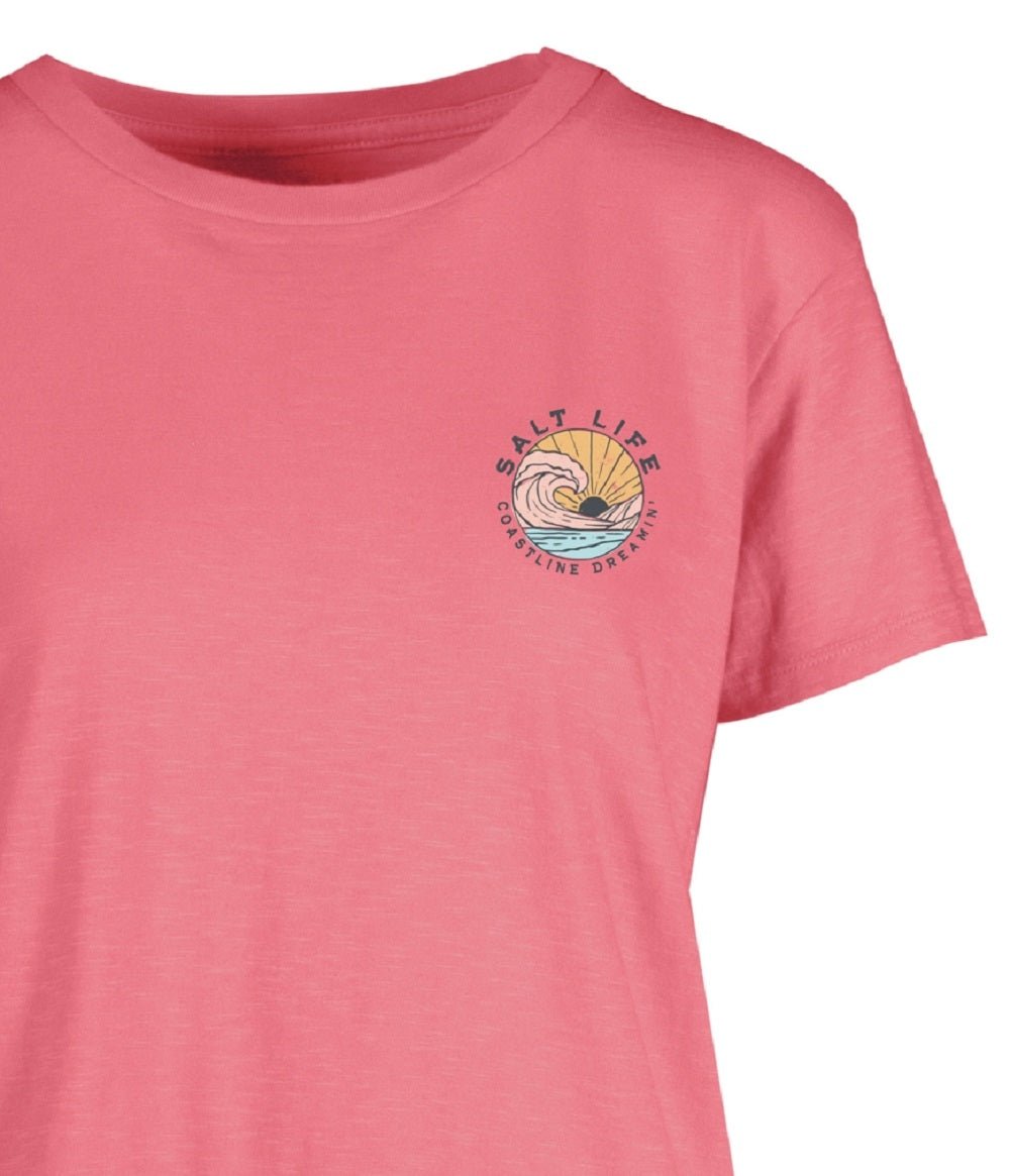 Camiseta feminina Salt Life Coastline Dreamin Cotton, rosa, tamanho pequeno