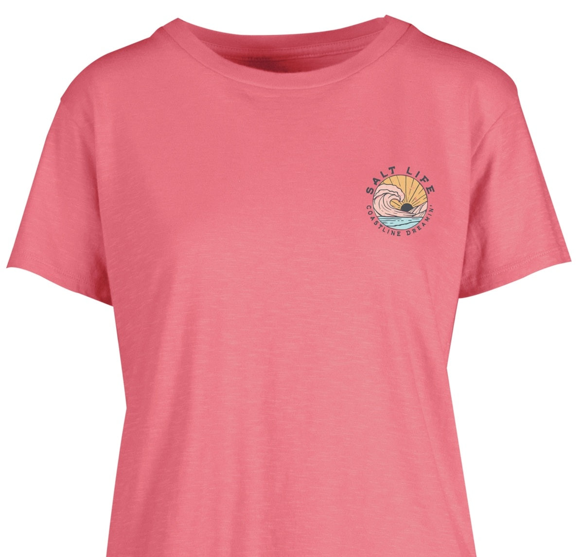 Camiseta feminina Salt Life Coastline Dreamin Cotton, rosa, tamanho médio