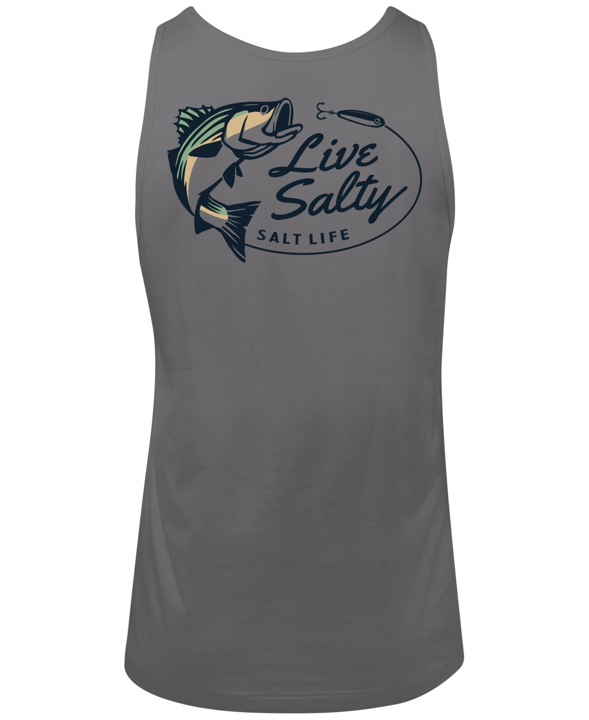 Camiseta regata masculina Salt Life com estampa de listras salgadas e logotipo, cinza, tamanho extragrande