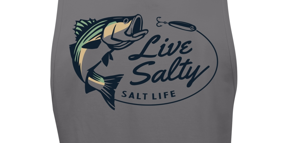 Camiseta regata masculina Salt Life com estampa de listras salgadas e logotipo, cinza, tamanho extragrande