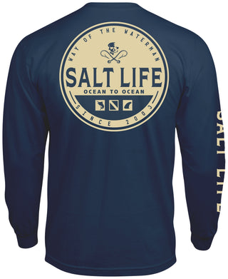 Camiseta masculina de manga comprida Salt Life Ocean to Ocean, azul, tamanho pequeno